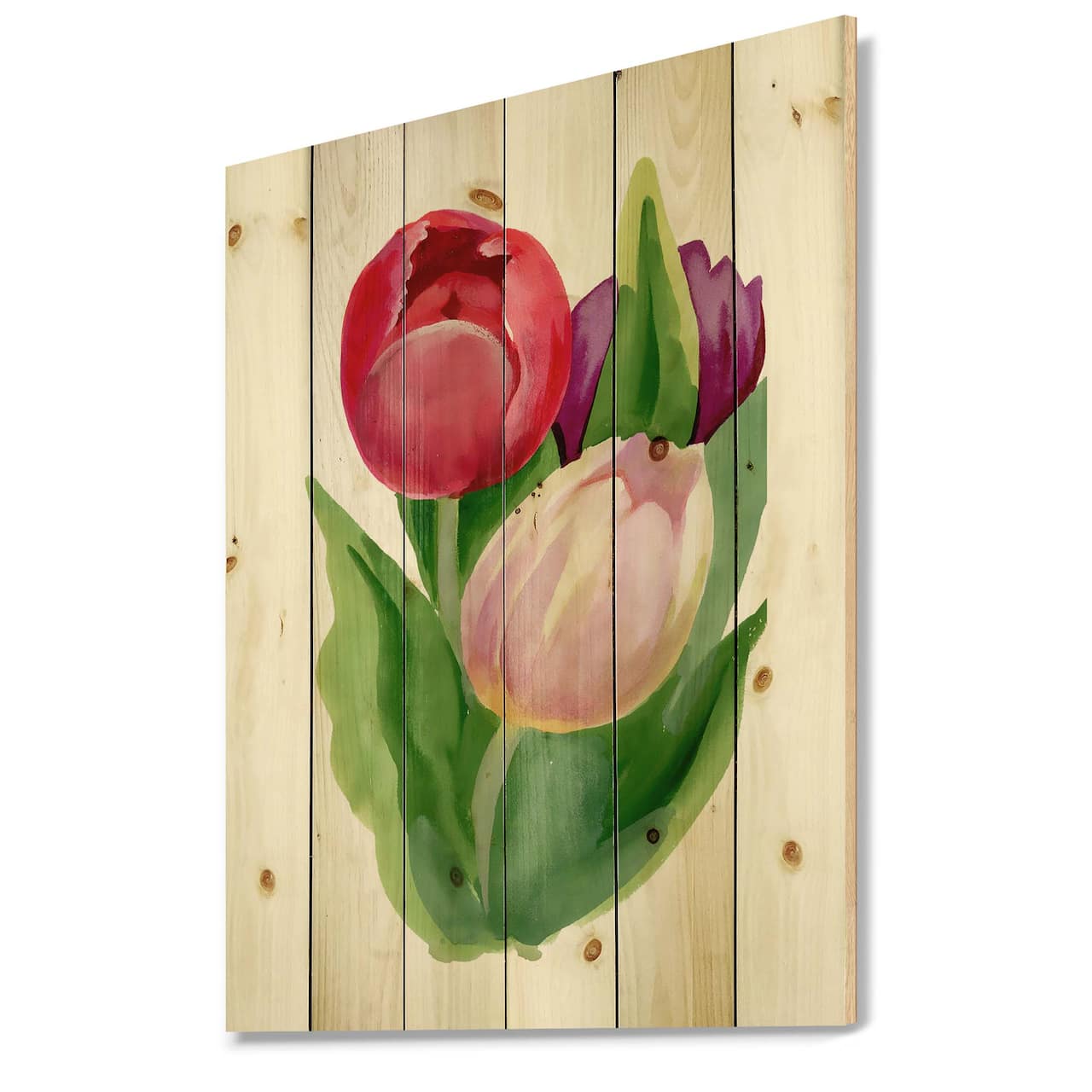 Designart - Beautiful Tulip Flowers - Traditional Print on Natural Pine Wood